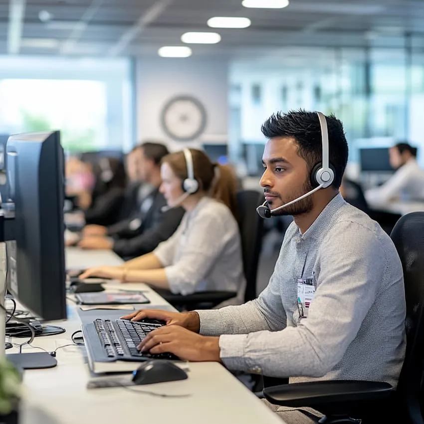Team members on headsets taking calls handed off by the AI voice agent.